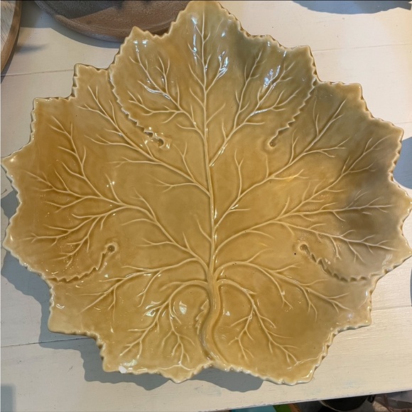 Olfaire Portugal Decorative Art  Maple Leaf Dish Bowl Golden Yellow 14” - Picture 1 of 6